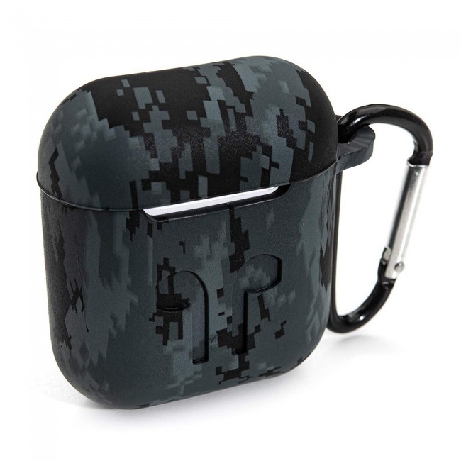 Airpods Protective Case with Carabiner Camouflage Design Margoun Black - Blue