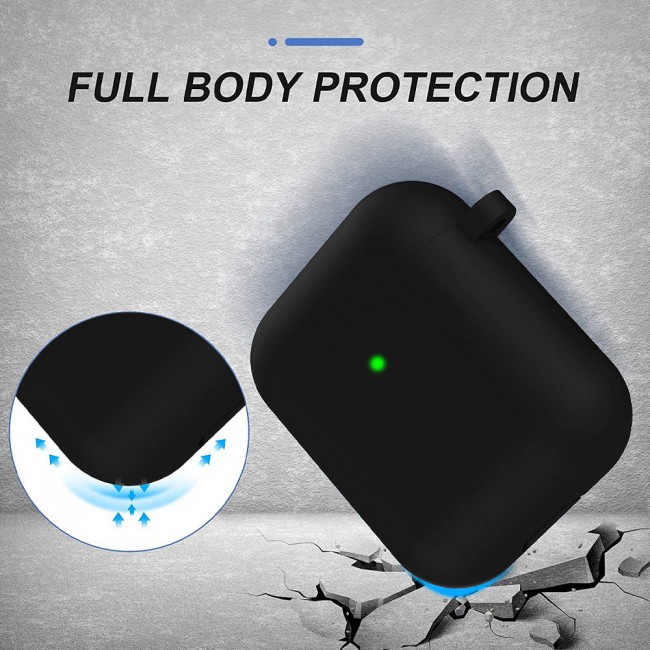 Airpods 2 Protective Case Cover with Carabiner by Margoun - Black