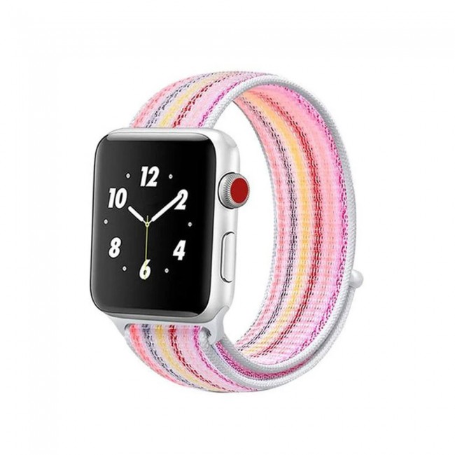 Apple Watch Band 38-40-41mm Nylon Sport Loop Strap Henlein Series by Margoun - Pink Strip