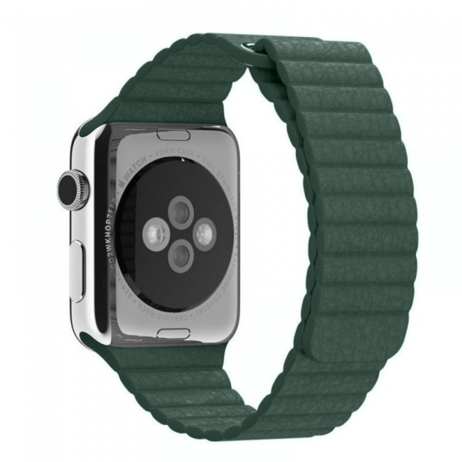 Apple Watch Band 42-44-45mm Leather Loop Strap Henlein Series by Margoun - Dark Green