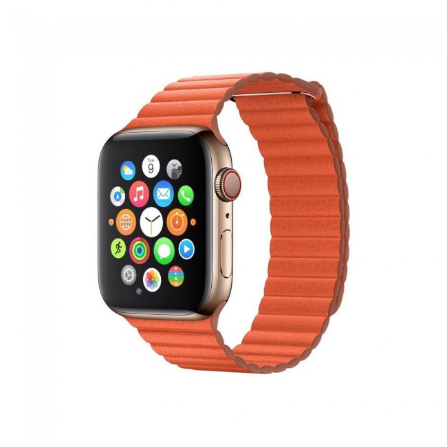 Apple Watch Band 42-44-45mm Leather Loop Strap Henlein Series by Margoun - Orange