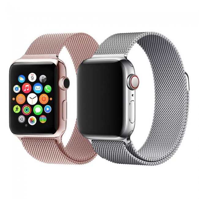 Apple Watch Band 42-44-45mm Milanese Loop Strap - 2-Pack - Rose Gold Silver