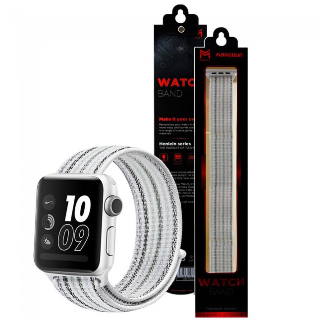 Apple Watch 42 44 45mm Nylon Sport Loop Band Henlein Series by Margoun Grey Striped GSMprice