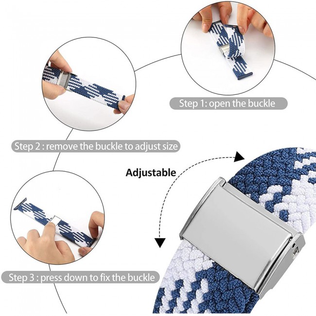 Apple Watch Band 38-40-41mm Stretcheable Elastic Braided Solo Loop Henlein Series by Margoun - Blue White