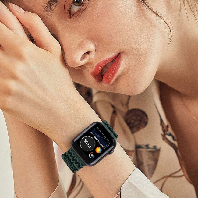 Apple Watch Band 38-40-41mm Stretcheable Elastic Braided Solo Loop Henlein Series by Margoun - Green Black