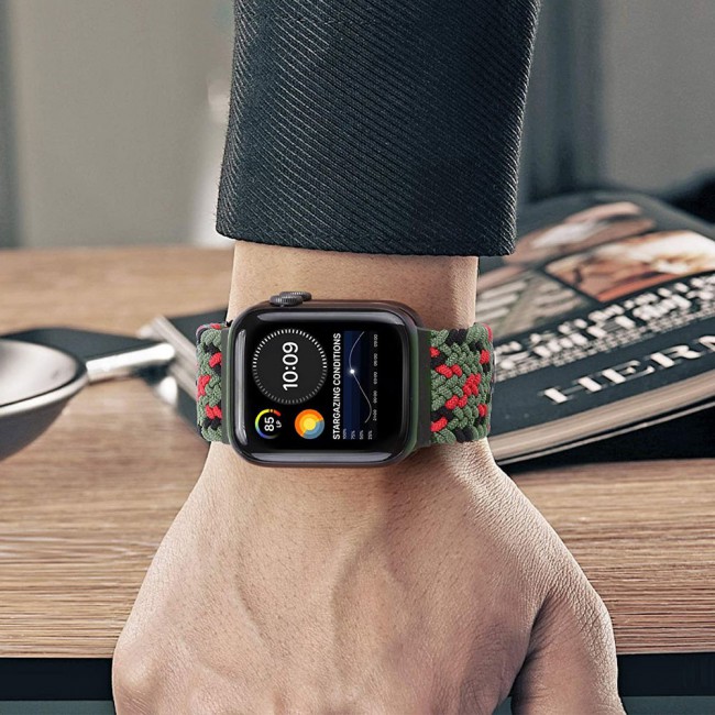Apple Watch Band 38-40-41mm Stretcheable Elastic Braided Solo Loop Henlein Series by Margoun - Green Red
