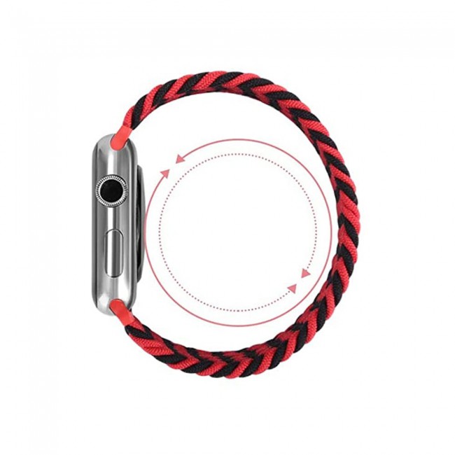 Apple Watch Band 38-40-41mm Stretcheable Elastic Braided Solo Loop Henlein Series by Margoun - Black Red