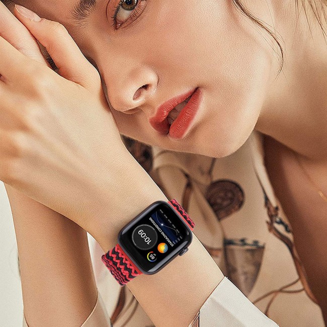 Apple Watch Band 38-40-41mm Stretcheable Elastic Braided Solo Loop Henlein Series by Margoun - Black Red