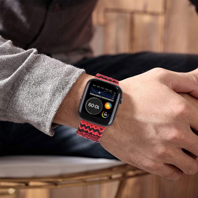 Apple Watch Band 38-40-41mm Stretcheable Elastic Braided Solo Loop Henlein Series by Margoun - Black Red