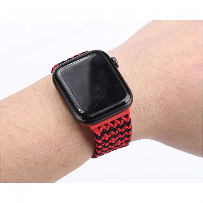 Apple Watch Band 38-40-41mm Stretcheable Elastic Braided Solo Loop Henlein Series by Margoun - Black Red