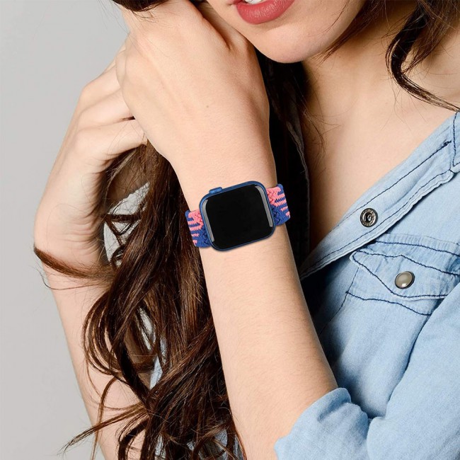 Apple Watch Band 38-40-41mm Stretcheable Elastic Braided Solo Loop Henlein Series by Margoun - Blue Pink