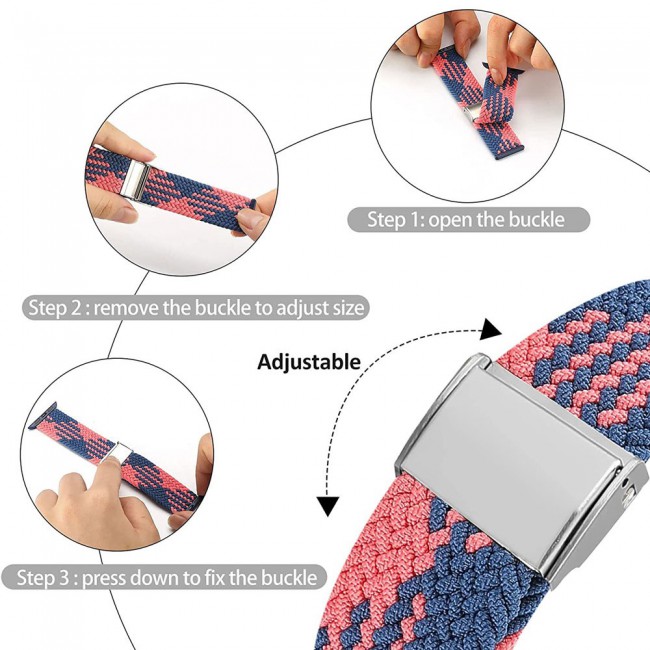 Apple Watch Band 38-40-41mm Stretcheable Elastic Braided Solo Loop Henlein Series by Margoun - Blue Pink