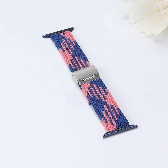 Apple Watch Band 38-40-41mm Stretcheable Elastic Braided Solo Loop Henlein Series by Margoun - Blue Pink