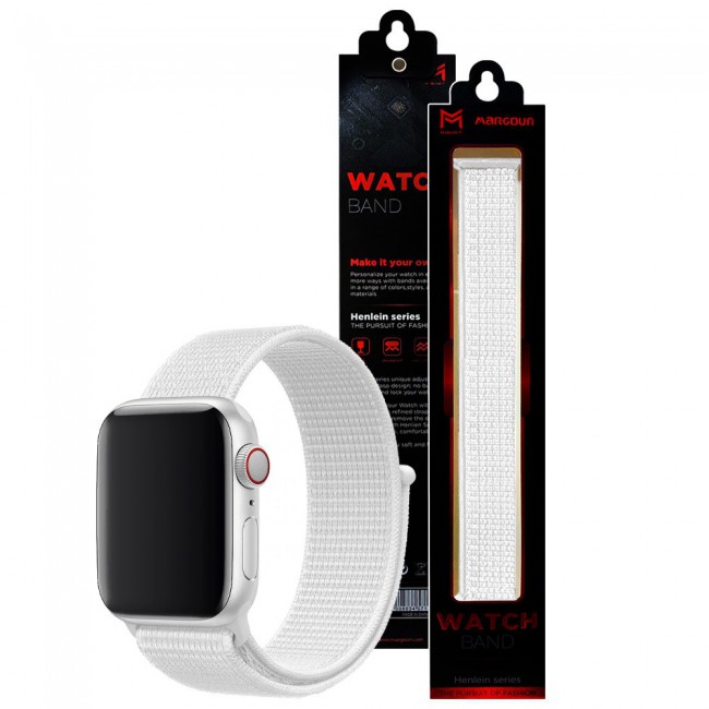 Apple Watch Band 38 40 41mm Nylon Sport Loop Strap Henlein Series by Margoun Summit White