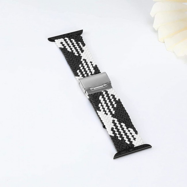 Apple Watch Band 38-40-41mm Stretcheable Elastic Braided Solo Loop Henlein Series by Margoun - Black White