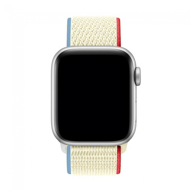 Apple Watch Band 42-44-45mm Nylon Sport Loop Strap Henlein Series by Margoun - White Red Blue Edge