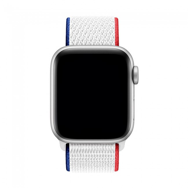 Apple Watch Band 42-44-45mm Nylon Sport Loop Strap Henlein Series by Margoun - White Red Dark Blue Edge