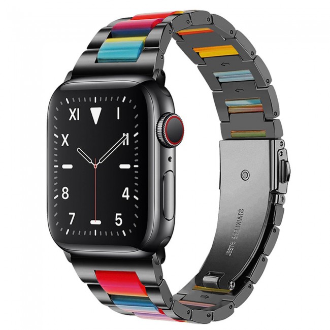 Apple Watch Band 42-44-45mm Resin Design Stainless Steel with Buckle Clasp  Strap Henlein Series by Margoun Black
