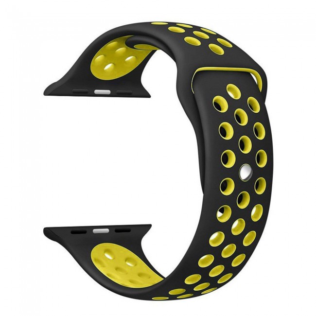 Apple Watch Band 42-44-45mm Silicone Nike Design Strap - Black Yellow