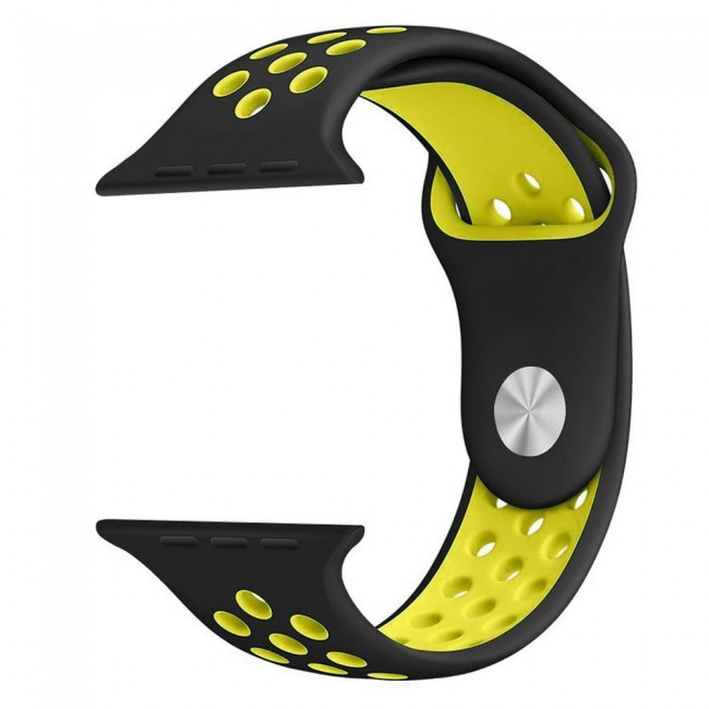 Apple Watch Band 42-44-45mm Silicone Nike Design Strap - Black Yellow