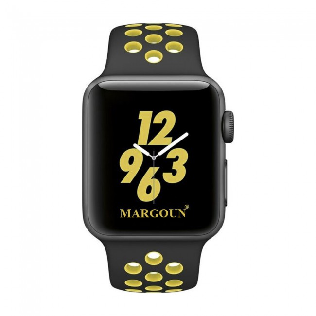 Apple Watch Band 42-44-45mm Silicone Nike Design Strap - Black Yellow