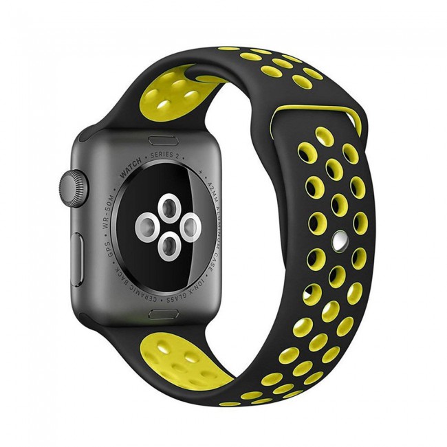 Apple Watch Band 42-44-45mm Silicone Nike Design Strap - Black Yellow