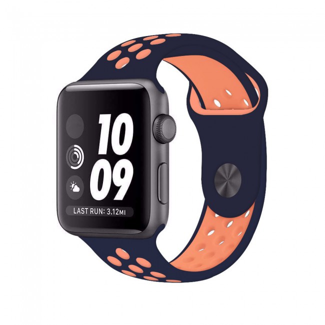 Apple Watch Band 42-44-45mm Silicone Nike Design Strap - Dark Blue Peach