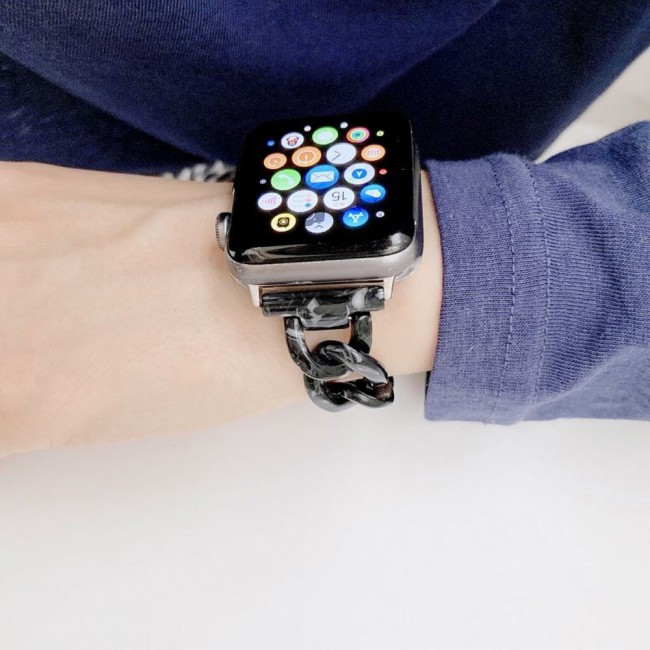 2Pack Apple Watch Band Chain Resin Design with Protective TPU Case 44mm by Margoun – Marble Black