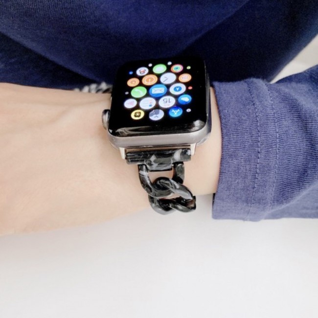 3Pack Apple Watch Band Chain Resin Design with TPU Case and 3D Screen Protector 44mm by Margoun – Marble Black