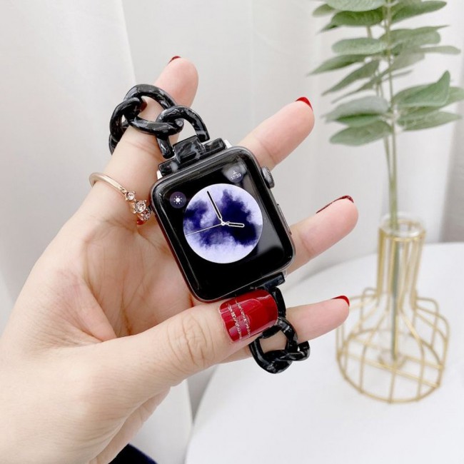 Apple Watch Band  42-44-45mm Hard Plastic Chain Resin Design Strap by Margoun - Marble Black