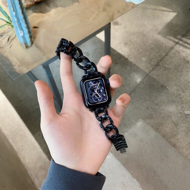 2Pack Apple Watch Band Chain Resin Design with 3D Screen Protector 44mm by Margoun – Marble Black