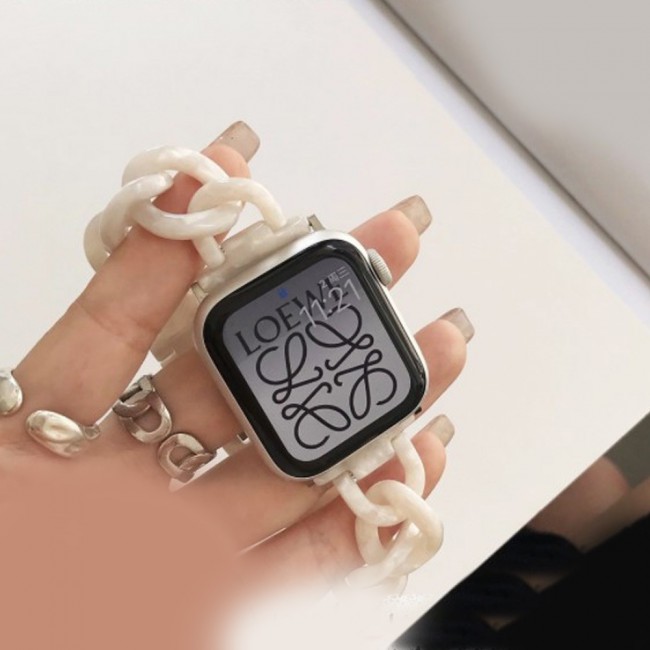Apple Watch Band 42-44-45mm Hard Plastic Chain Resin Design Strap by Margoun - Marble Cream White