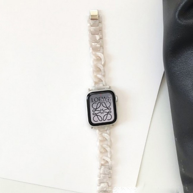 Apple Watch Band 42-44-45mm Hard Plastic Chain Resin Design Strap by Margoun - Marble Cream White