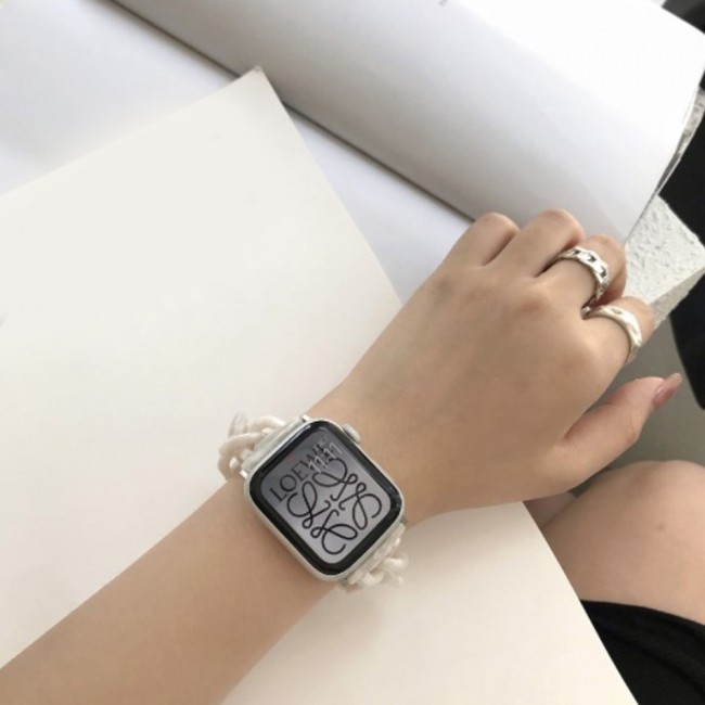 Apple Watch Band 42-44-45mm Hard Plastic Chain Resin Design Strap by Margoun - Marble Cream White
