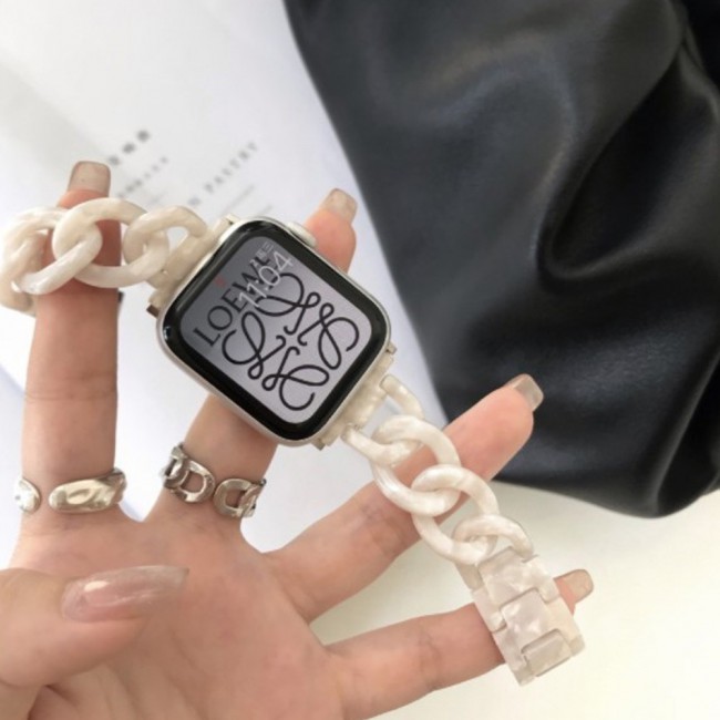 2Pack Apple Watch Band Chain Resin Design with Protective TPU Case 44mm by Margoun – Marble Cream White