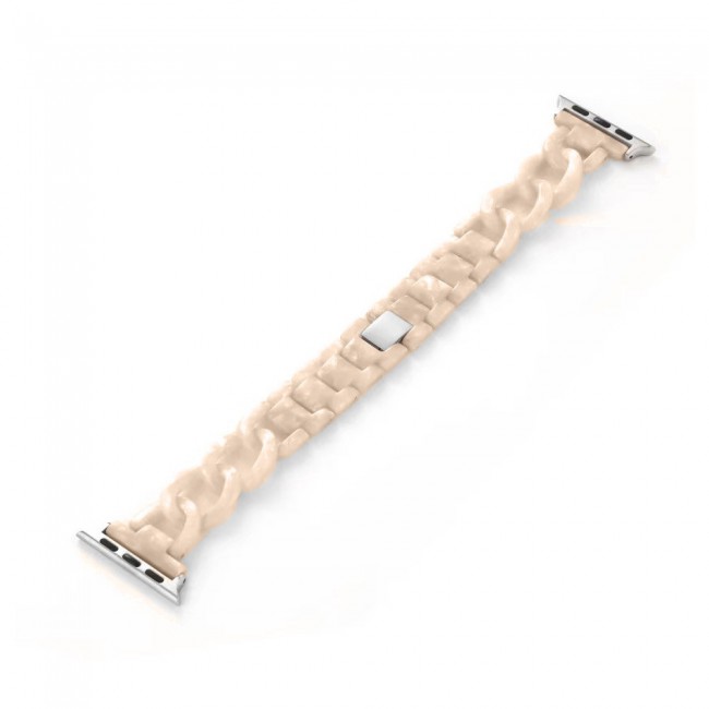 3Pack Apple Watch Band Chain Resin Design with TPU Case and 3D Screen Protector 44mm by Margoun – Marble Cream White