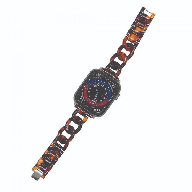 Apple Watch Band 42-44-45mm Hard Plastic Chain Resin Design Strap by Margoun - Marble Brown