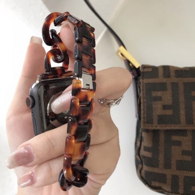 2Pack Apple Watch Band Chain Resin Design with Protective TPU Case 44mm by Margoun – Marble Brown
