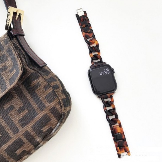 Apple Watch Band 42-44-45mm Hard Plastic Chain Resin Design Strap by Margoun - Marble Brown