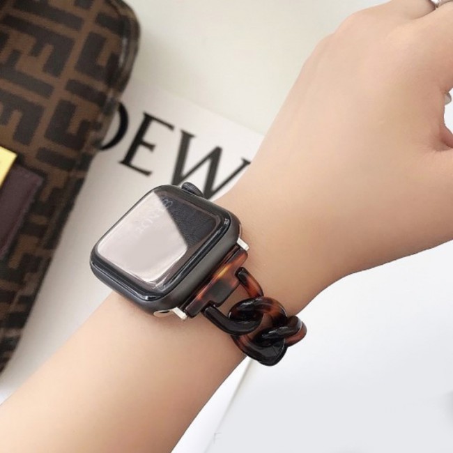 Apple Watch Band 42 44 45mm Hard Plastic Chain Resin Design Strap by Margoun Marble Brown GSMprice