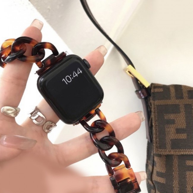 Apple Watch Band 42-44-45mm Hard Plastic Chain Resin Design Strap by Margoun - Marble Brown