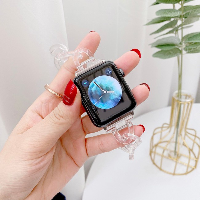 Apple Watch Band  42-44-45mm Hard Plastic Chain Resin Design Strap by Margoun - Clear