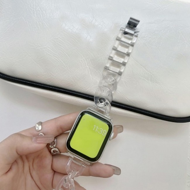 Apple Watch Band  42-44-45mm Hard Plastic Chain Resin Design Strap by Margoun - Clear