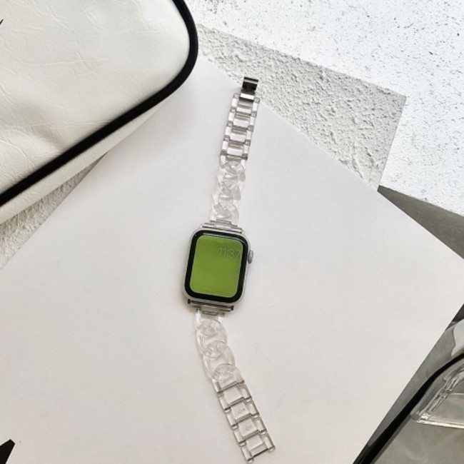 Apple Watch Band  42-44-45mm Hard Plastic Chain Resin Design Strap by Margoun - Clear