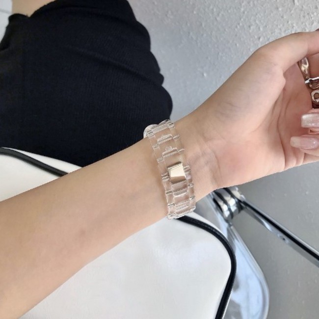 2Pack Apple Watch Band Chain Resin Design with 3D Screen Protector 44mm by Margoun – Clear Color