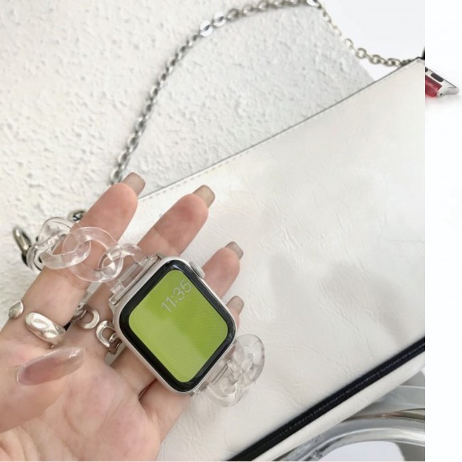 Apple Watch Band  42-44-45mm Hard Plastic Chain Resin Design Strap by Margoun - Clear