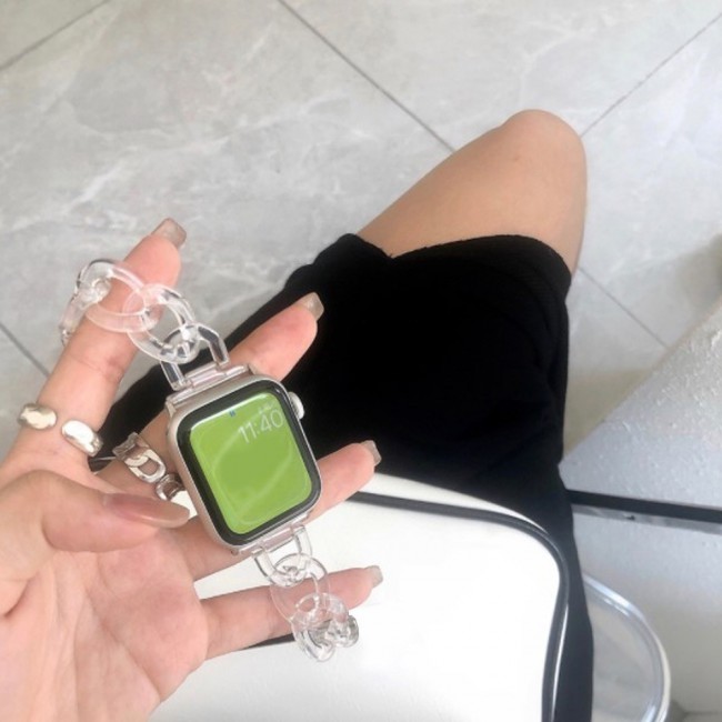 Apple Watch Band  42-44-45mm Hard Plastic Chain Resin Design Strap by Margoun - Clear