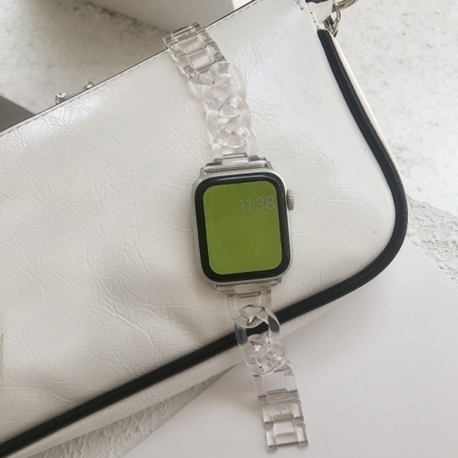 2Pack Apple Watch Band Chain Resin Design with Protective TPU Case 44mm by Margoun – Marble Clear