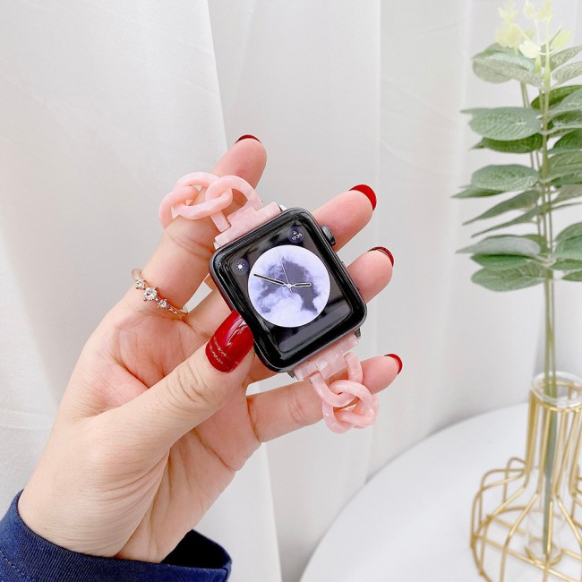 2Pack Apple Watch Band Chain Resin Design with 3D Screen Protector 44mm by Margoun – Marble Pink