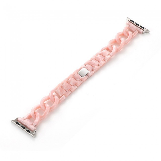 3Pack Apple Watch Band Chain Resin Design with TPU Case and 3D Screen Protector 44mm by Margoun – Marble Pink